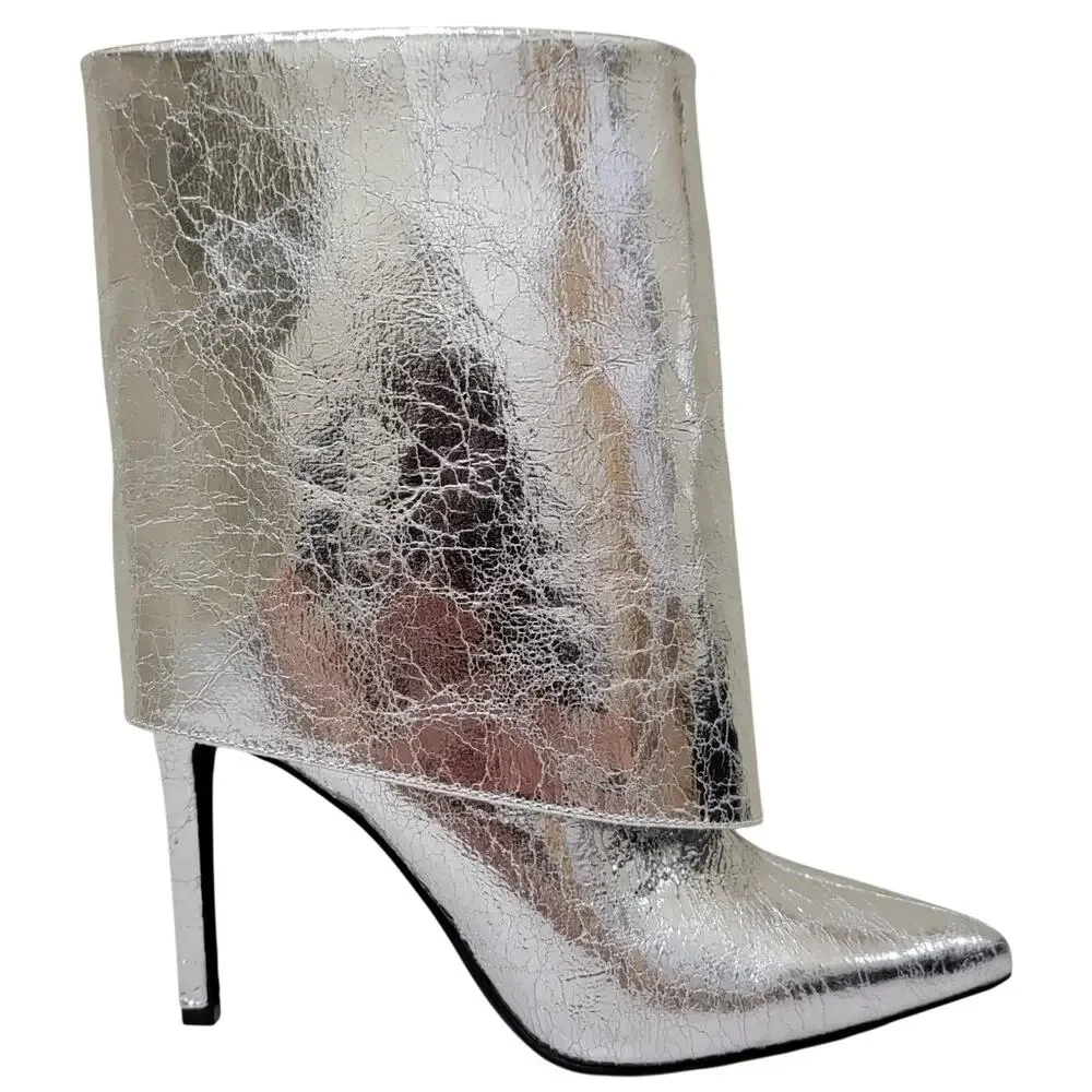 INC INTL Concepts Women Sabeel Stiletto Ankle Bootie Size US 8M Silver Crinkle